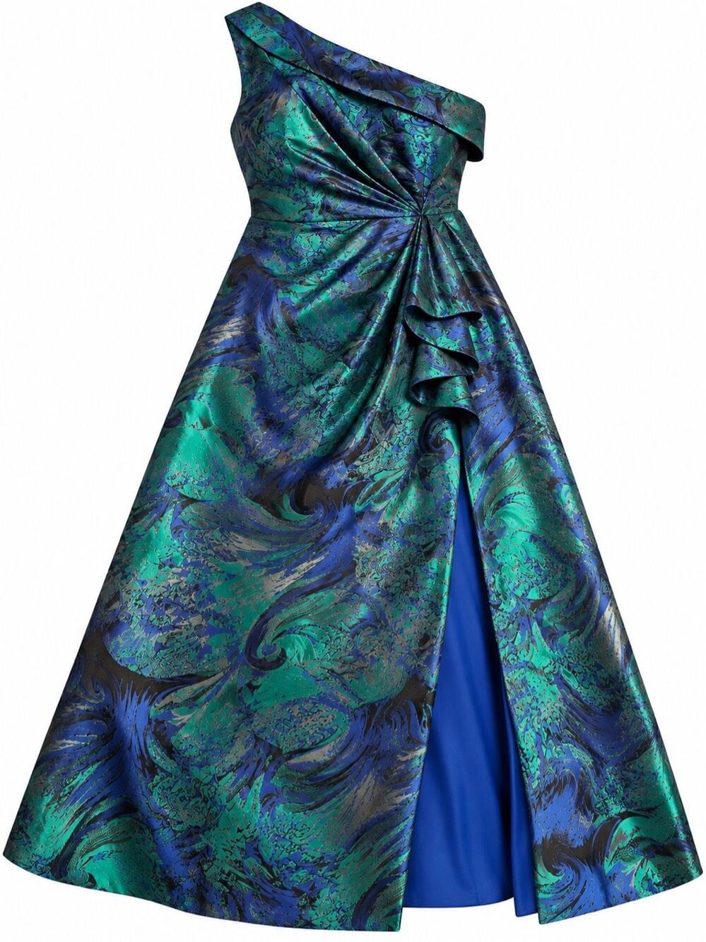 Adrianna Papell One Shoulder Jacquard Mermaid Gown Cobalt Teal Plus Size 20W